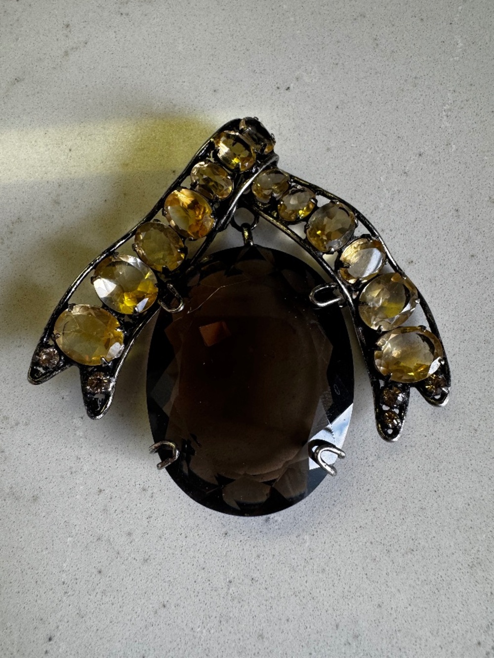 Iradj Moini Vintage Smoky Quartz & Citrine Statement Pendant Brooch